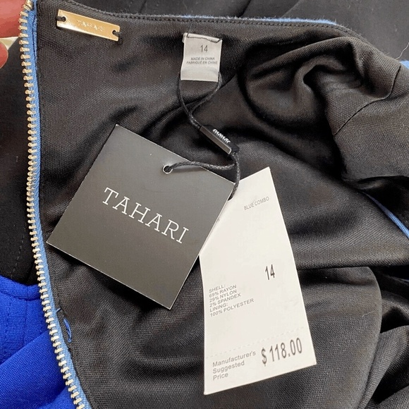 NWT Tahari Shift Dress Size 14 Blue Black Color Block Sleeveless - Picture 5 of 5